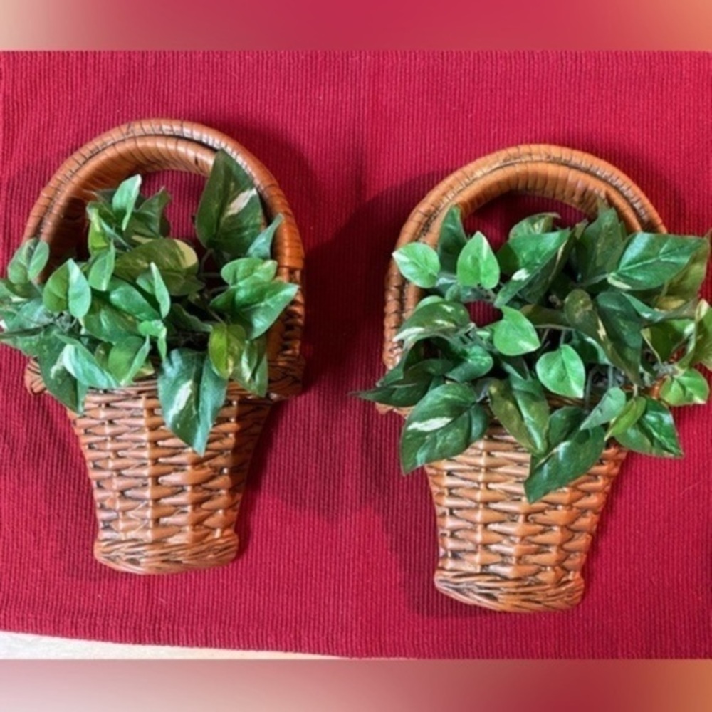 Miller Studio 1994 Chalk Ware Set of 2 Basket Wall Art with Greenery.